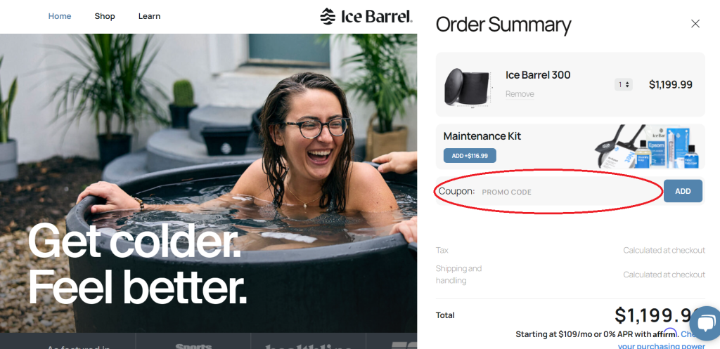 Type in Exclusive Ice Barrel Discount Code IBTREVIEWS for 150 Dollars Off