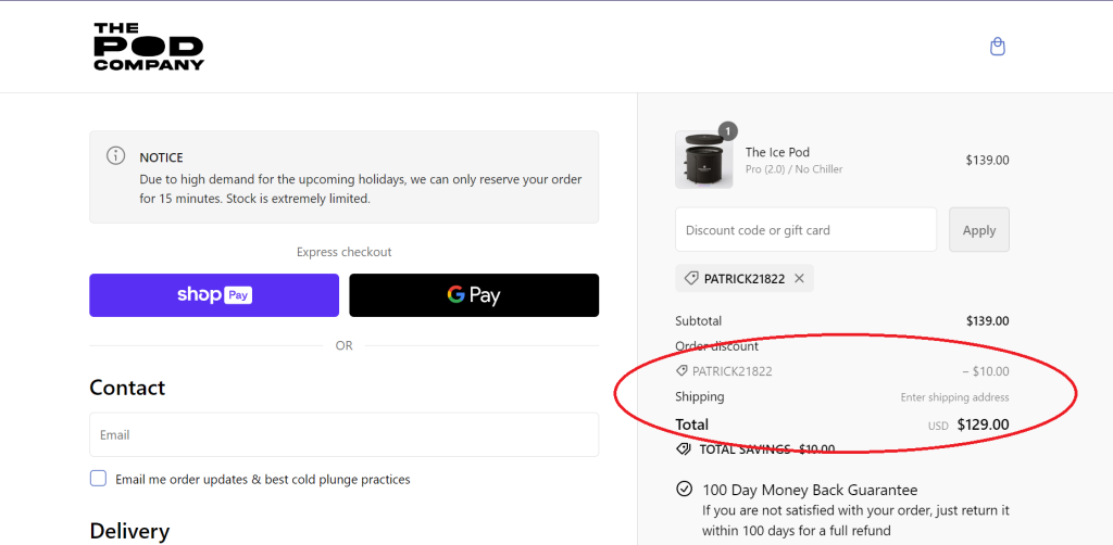 Ice Pod Discount Code Automatically Applied at Checkout